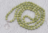 GMN1121 Hand-knotted 8mm, 10mm China jade 108 beads mala necklaces with charm