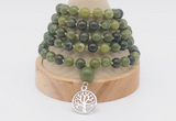 GMN1124 Hand-knotted 8mm, 10mm Canadian jade 108 beads mala necklaces with charm