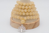 GMN1126 Hand-knotted 8mm, 10mm honey jade 108 beads mala necklaces with charm