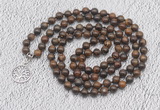 GMN1129 Hand-knotted 8mm, 10mm bronzite 108 beads mala necklaces with charm