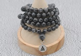 GMN1136 Hand-knotted 8mm, 10mm black labradorite 108 beads mala necklaces with charm