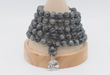 GMN1137 Hand-knotted 8mm, 10mm black labradorite 108 beads mala necklaces with charm