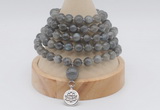 GMN1138 Hand-knotted 8mm, 10mm labradorite 108 beads mala necklaces with charm