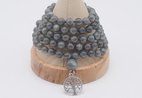 GMN1139 Hand-knotted 8mm, 10mm labradorite 108 beads mala necklaces with charm