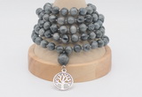 GMN1140 Hand-knotted 8mm, 10mm eagle eye jasper 108 beads mala necklaces with charm