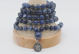 GMN1143 Hand-knotted 8mm, 10mm sodalite 108 beads mala necklaces with charm