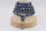 GMN1144 Hand-knotted 8mm, 10mm dumortierite 108 beads mala necklaces with charm