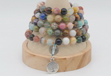 GMN1150 Hand-knotted 8mm, 10mm mixed gemstone 108 beads mala necklaces with charm