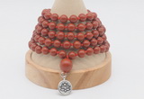 GMN1160 Hand-knotted 8mm, 10mm red jasper 108 beads mala necklaces with charm