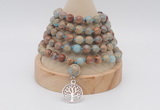 GMN1166 Hand-knotted 8mm, 10mm serpentine jasper 108 beads mala necklaces with charm