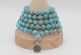 GMN1167 Hand-knotted 8mm, 10mm sea sediment jasper 108 beads mala necklaces with charm