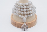 GMN1183 Hand-knotted 8mm, 10mm white crazy agate 108 beads mala necklaces with charm