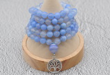 GMN1190 Hand-knotted 8mm, 10mm blue banded agate 108 beads mala necklaces with charm