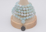 GMN1192 Hand-knotted 8mm, 10mm sea blue banded agate 108 beads mala necklaces with charm