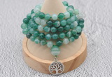 GMN1193 Hand-knotted 8mm, 10mm green banded agate 108 beads mala necklaces with charm