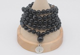 GMN1198 Hand-knotted 8mm, 10mm black banded agate 108 beads mala necklaces with charm