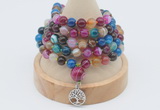 GMN1199 Hand-knotted 8mm, 10mm colorfull banded agate 108 beads mala necklaces with charm