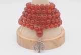 GMN1201 Hand-knotted 8mm, 10mm red agate 108 beads mala necklaces with charm