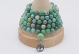 GMN1210 Hand-knotted 8mm, 10mm grass agate 108 beads mala necklaces with charm