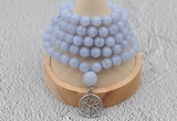 GMN1214 Hand-knotted 8mm, 10mm blue lace agate 108 beads mala necklaces with charm