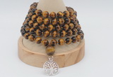 GMN1219 Hand-knotted 8mm, 10mm yellow tiger eye 108 beads mala necklaces with charm