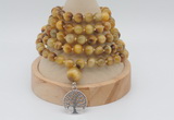 GMN1220 Hand-knotted 8mm, 10mm golden tiger eye 108 beads mala necklaces with charm