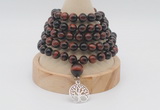 GMN1222 Hand-knotted 8mm, 10mm red tiger eye 108 beads mala necklaces with charm