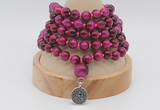 GMN1226 Hand-knotted 8mm, 10mm red tiger eye 108 beads mala necklaces with charm