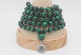 GMN1229 Hand-knotted 8mm, 10mm green tiger eye 108 beads mala necklaces with charm