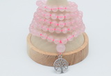 GMN1233 Hand-knotted 8mm, 10mm rose quartz 108 beads mala necklaces with charm