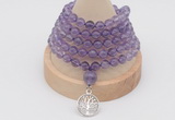 GMN1234 Hand-knotted 8mm, 10mm amethyst 108 beads mala necklaces with charm