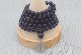 GMN1236 Hand-knotted 8mm, 10mm amethyst 108 beads mala necklaces with charm