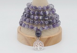 GMN1237 Hand-knotted 8mm, 10mm dogtooth amethyst 108 beads mala necklaces with charm