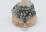 GMN1242 Hand-knotted 8mm, 10mm seaweed quartz 108 beads mala necklaces with charm