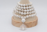 GMN1246 Hand-knotted 8mm, 10mm white howlite 108 beads mala necklaces with charm