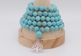 GMN1247 Hand-knotted 8mm, 10mm white howlite 108 beads mala necklaces with charm