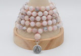 GMN1251 Hand-knotted 8mm, 10mm natural pink opal 108 beads mala necklaces with charm