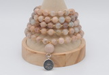 GMN1252 Hand-knotted 8mm, 10mm sunstone 108 beads mala necklaces with charm