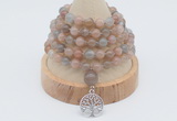 GMN1253 Hand-knotted 8mm, 10mm moonstone 108 beads mala necklaces with charm