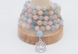 GMN1254 Hand-knotted 8mm, 10mm morganite 108 beads mala necklaces with charm