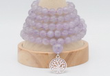 GMN1256 Hand-knotted 8mm, 10mm lavender amethyst 108 beads mala necklaces with charm