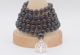 GMN1257 Hand-knotted 8mm, 10mm garnet 108 beads mala necklaces with charm