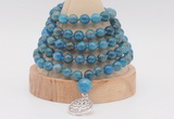 GMN1259 Hand-knotted 8mm, 10mm apatite 108 beads mala necklaces with charm