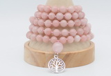 GMN1261 Hand-knotted 8mm, 10mm China pink opal 108 beads mala necklaces with charm