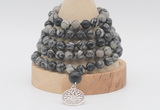 GMN1265 Hand-knotted 8mm, 10mm black water jasper 108 beads mala necklaces with charm