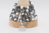 GMN1266 Hand-knotted 8mm, 10mm black & white jasper 108 beads mala necklaces with charm