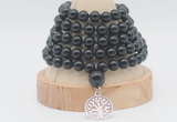 GMN1268 Hand-knotted 8mm, 10mm black obsidian 108 beads mala necklaces with charm