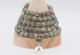 GMN1269 Hand-knotted 8mm, 10mm rhyolite 108 beads mala necklaces with charm