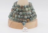 GMN1270 Hand-knotted 8mm, 10mm African turquoise 108 beads mala necklaces with charm