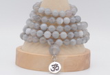 GMN1272 Hand-knotted 8mm, 10mm grey banded agate 108 beads mala necklaces with charm